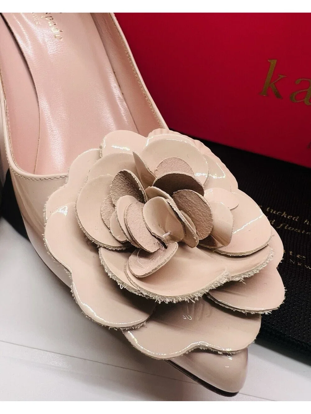 Kate Spade NY Pixanne Too heels 6.5 nude blush patent leather flower NIB